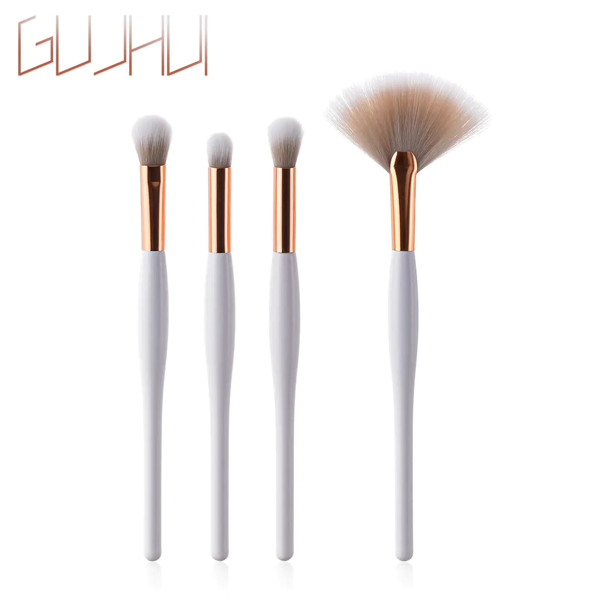 Juego de 8 brochas de maquillaje con mango negro y tubos plateados