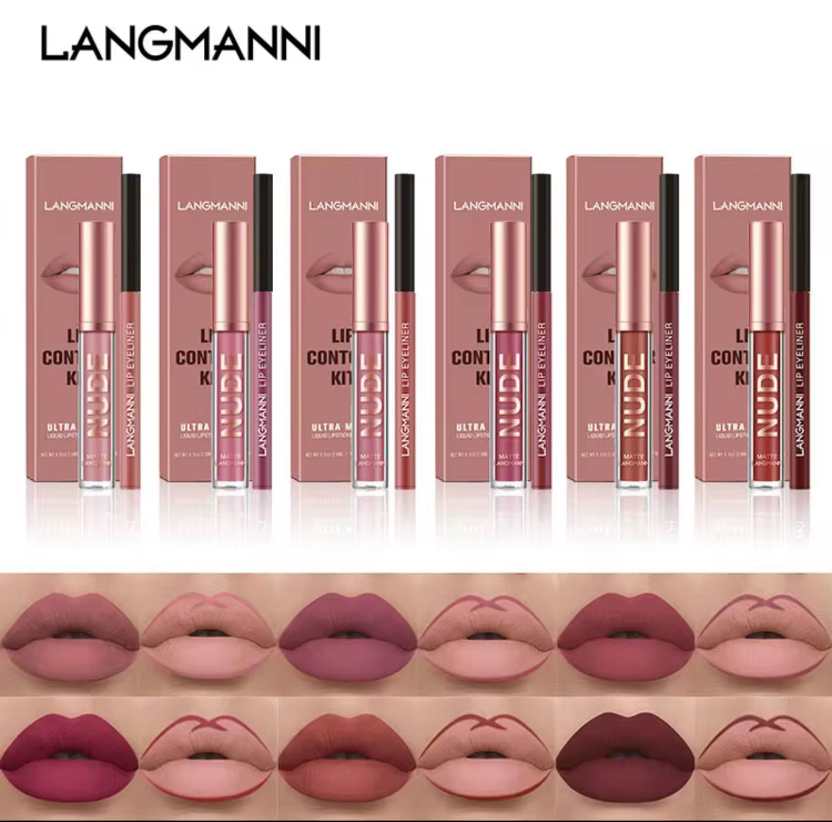 Set combinado de delineador de labios y brillo de labios mate