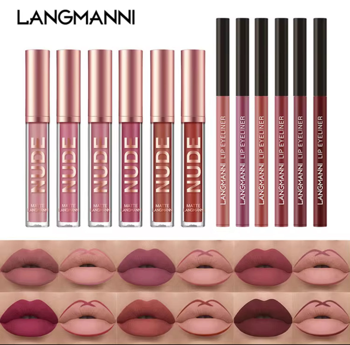 Set combinado de delineador de labios y brillo de labios mate