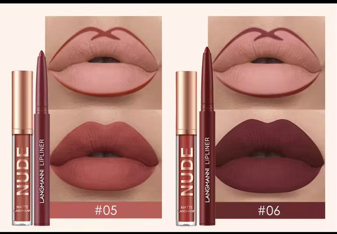 Set combinado de delineador de labios y brillo de labios mate