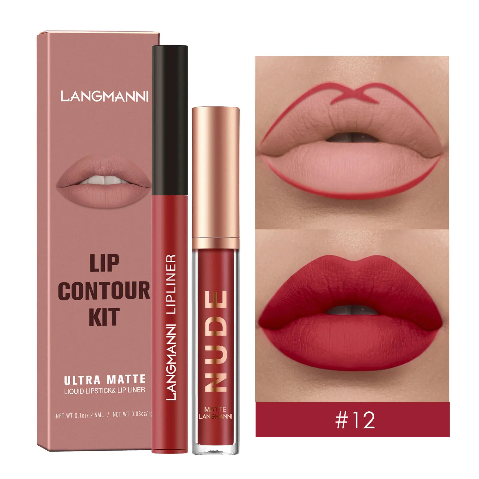 Set combinado de delineador de labios y brillo de labios mate