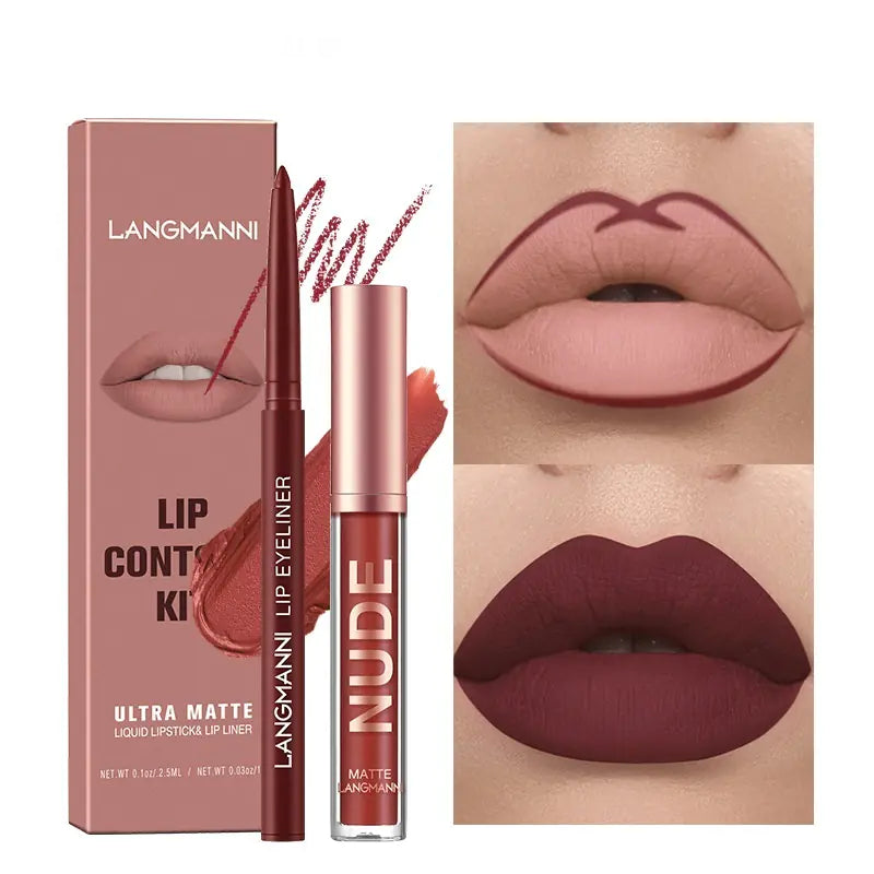 Set combinado de delineador de labios y brillo de labios mate